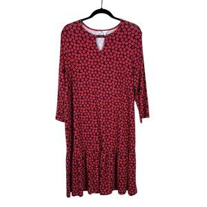 Boden Red Floral Ruffle Midi Dress with 3/4 Sleeves Women's US Size 14 Regular